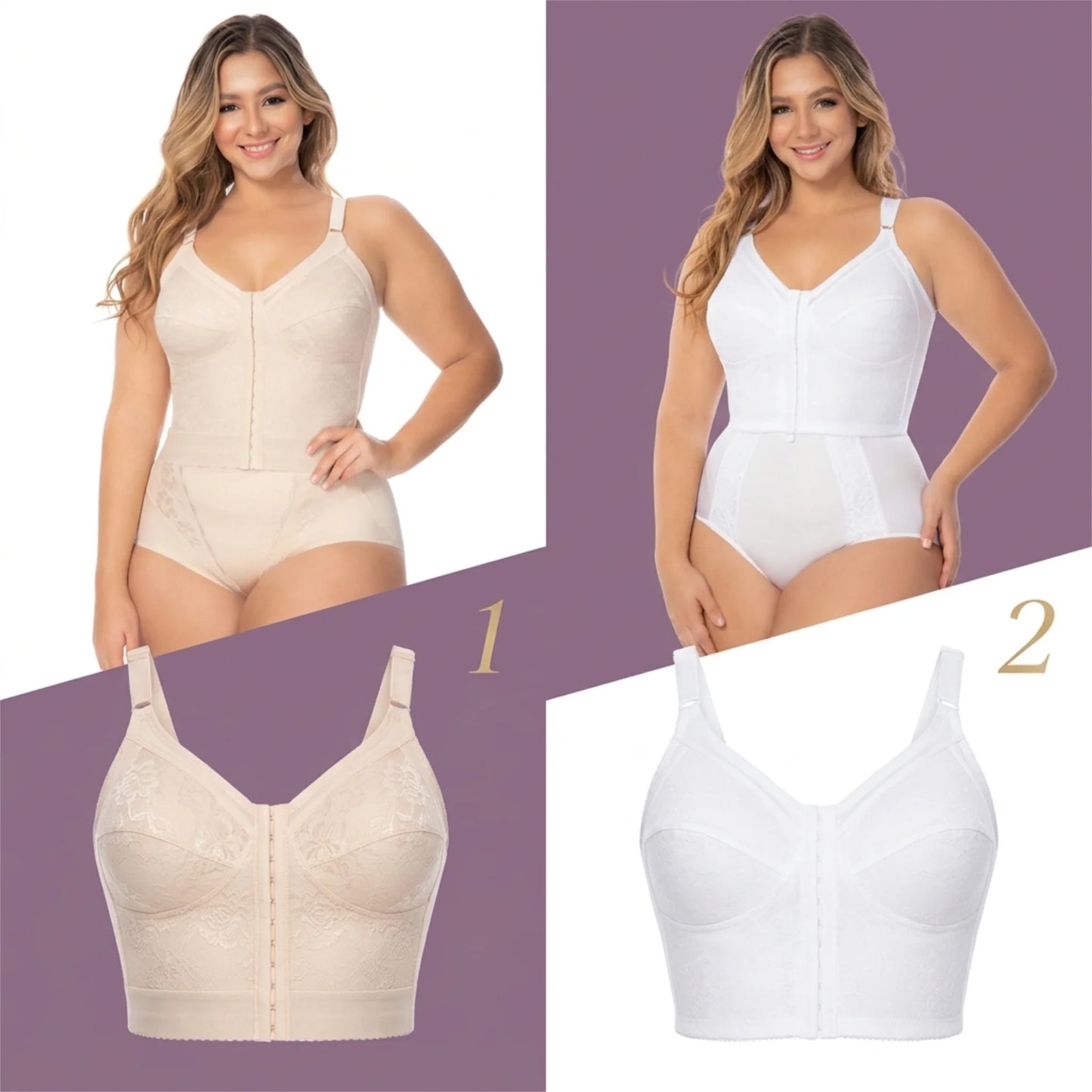 2-Pack Longline Front-Closure Smoothing Bra (Tummy Control) 1738