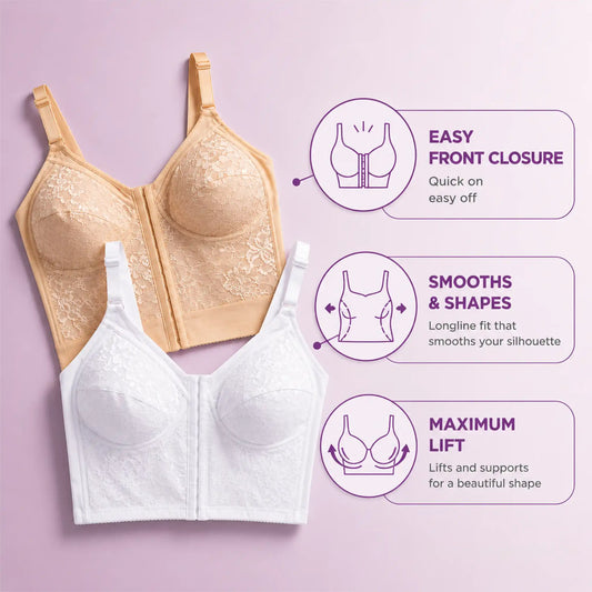 2-Pack Longline Front-Closure Smoothing Bra (Tummy Control) 1738