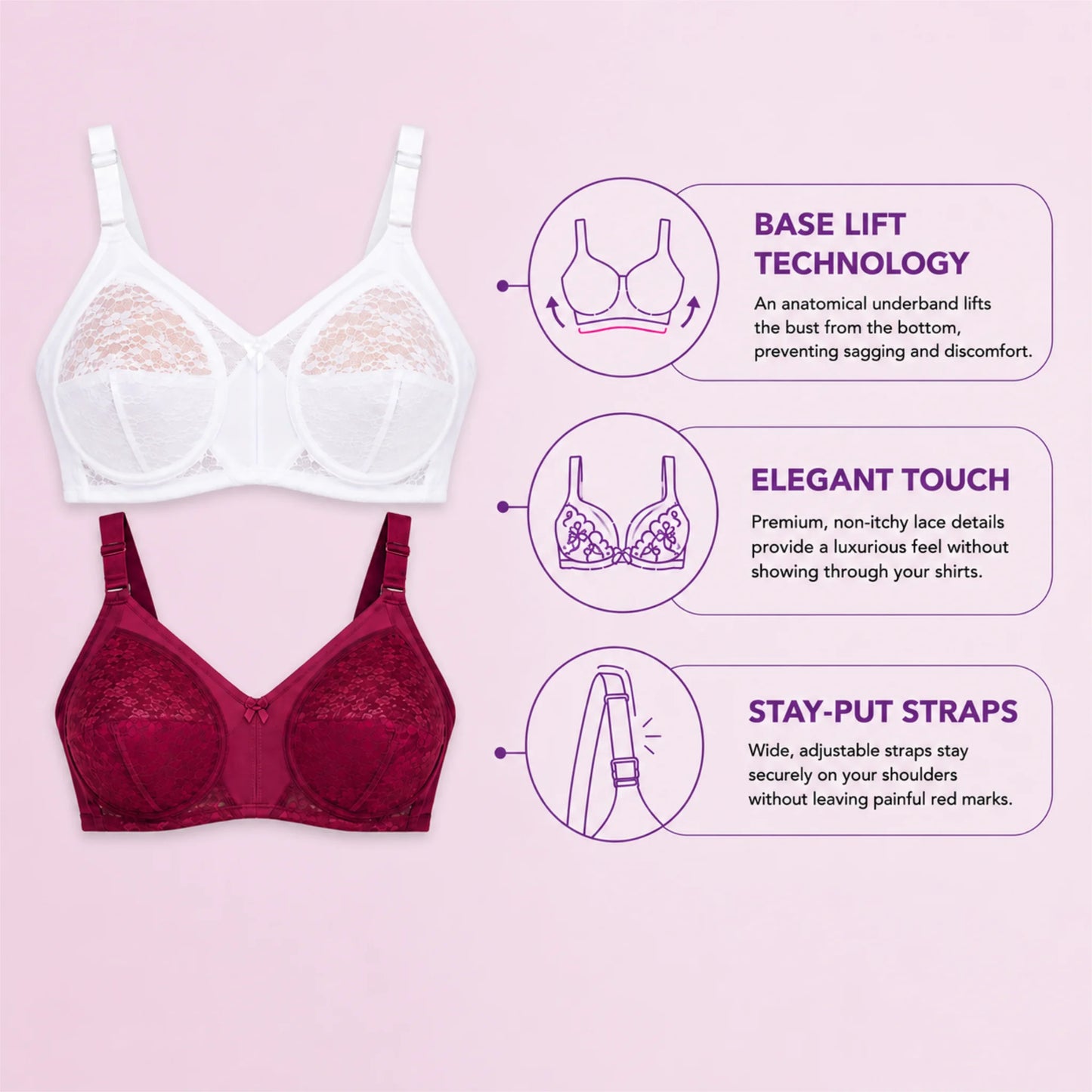 2-Pack Comfort & Lift Colombian Lace Bra (Heavy Bust Support) 294